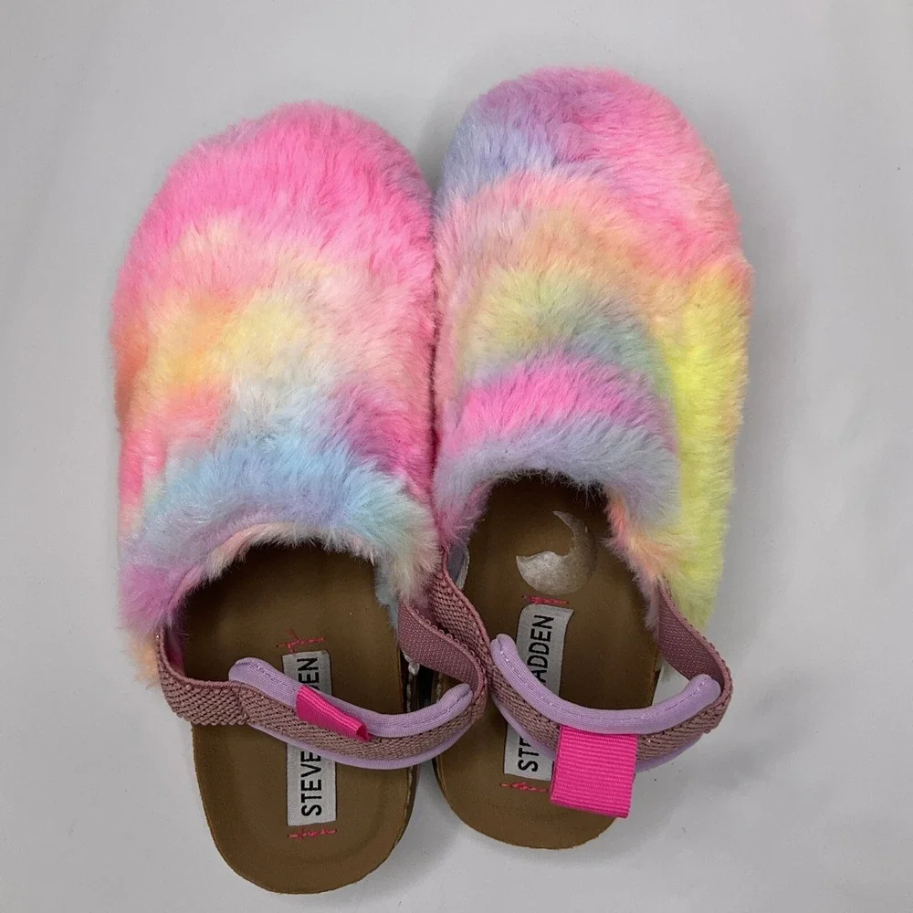 Steve Madden Shoes JKathyy Slippers Platform Faux Fur Mules Rainbow Girls Size 2
